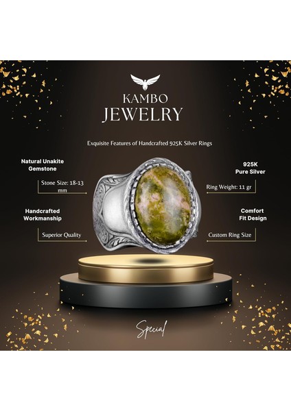 Doğal Taş Yüzük, 925 Ayar Sterling Gümüş Yüzük, Unakite fiyatları