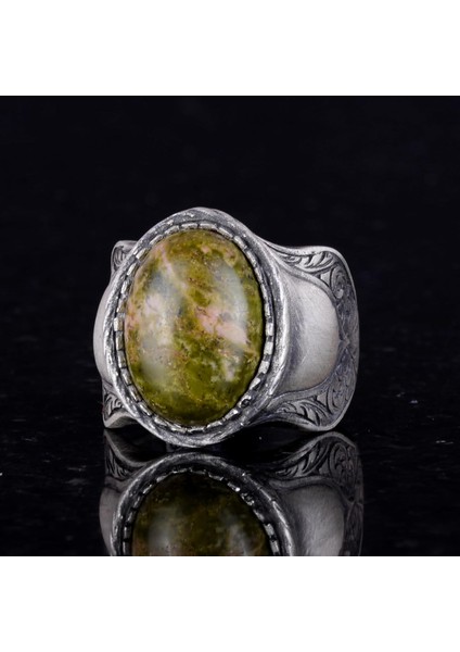 Doğal Taş Yüzük, 925 Ayar Sterling Gümüş Yüzük, Unakite indirimleri