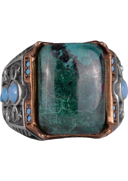 Doğal Taş Yüzük - 925 Ayar Gümüş Yüzük (Krisokolla)