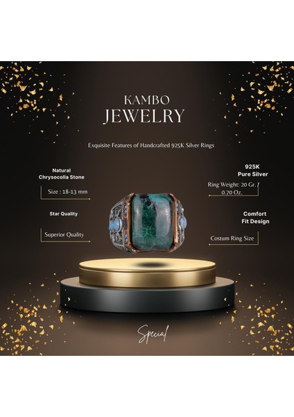 Doğal Taş Yüzük - 925 Ayar Gümüş Yüzük (Krisokolla) fiyatları