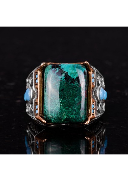 Doğal Taş Yüzük - 925 Ayar Gümüş Yüzük (Krisokolla) fırsatları