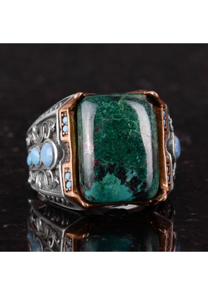 Doğal Taş Yüzük - 925 Ayar Gümüş Yüzük (Krisokolla) indirimleri