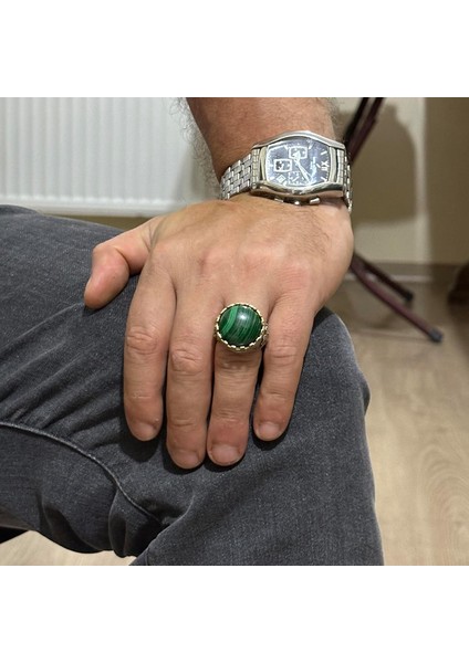 Doğal Taş Yüzük - El Yapımı Kral Yüzüğü - 925 Ayar Gümüş Yüzük (Malakit) modelleri