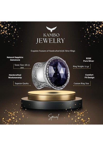 Doğal Taş Yüzük, 925 Ayar Gümüş Yüzük, (Mavi Safir) fiyatları