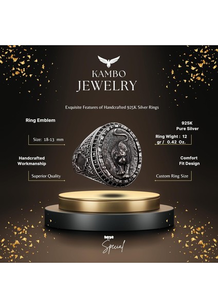 925 Ayar Gümüş Erkek Panter Yüzüğü - Cesur ve Şiddetli Tasarım, Günlük Kullanım ve Özel Günler Için Ideal fiyatları