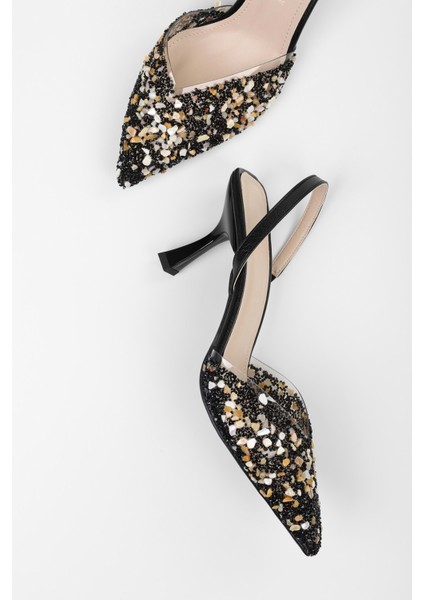 Kadın Opal Siyah Taşlı Şeffaf Stiletto modelleri