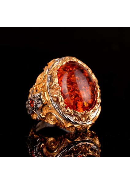 Yapay Amber Taşı Yüzük, 925 Ayar Gümüş Erkek Kral Yüzüğü, Altın Kaplama modelleri