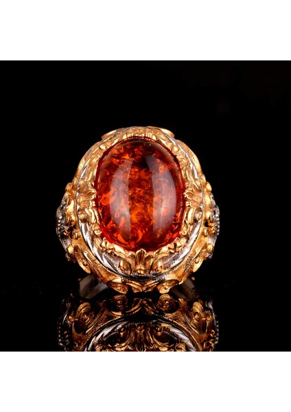 Yapay Amber Taşı Yüzük, 925 Ayar Gümüş Erkek Kral Yüzüğü, Altın Kaplama indirimleri
