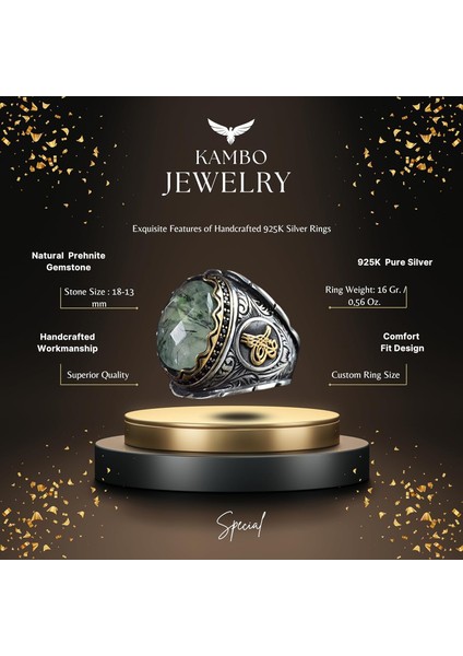 Prehnit Taşlı Yüzük, El Yapımı Osmanlı Tasarımı 925 Ayar Gümüş Erkek Yüzüğü fiyatları