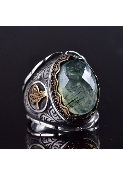 Prehnit Taşlı Yüzük, El Yapımı Osmanlı Tasarımı 925 Ayar Gümüş Erkek Yüzüğü indirimleri