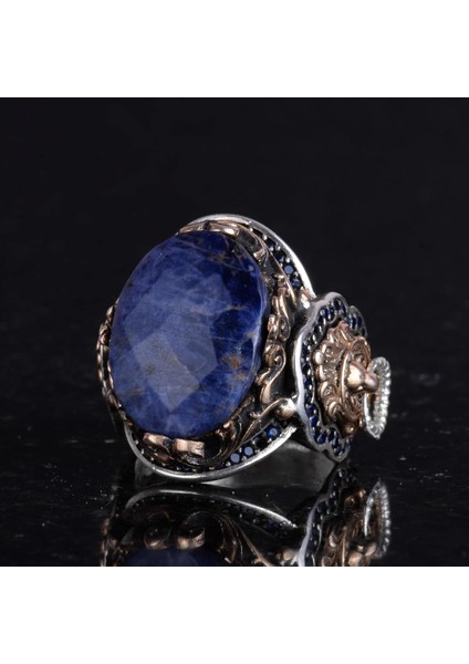 Leo Gümüş Yüzük, Doğal Sodalit Taş Yüzük, 925 Ayar Sterling Gümüş Yüzük indirimleri