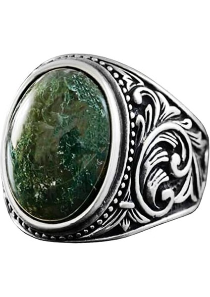 Sterling Gümüş Erkek Yüzük, Sedir Agat Taşı, El Yapımı Detaylı Tasarım