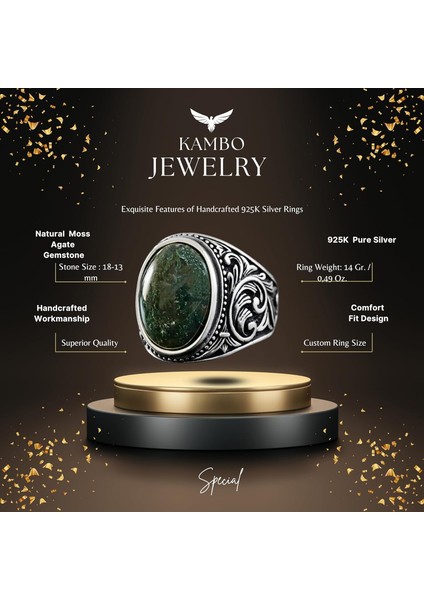 Sterling Gümüş Erkek Yüzük, Sedir Agat Taşı, El Yapımı Detaylı Tasarım fiyatları