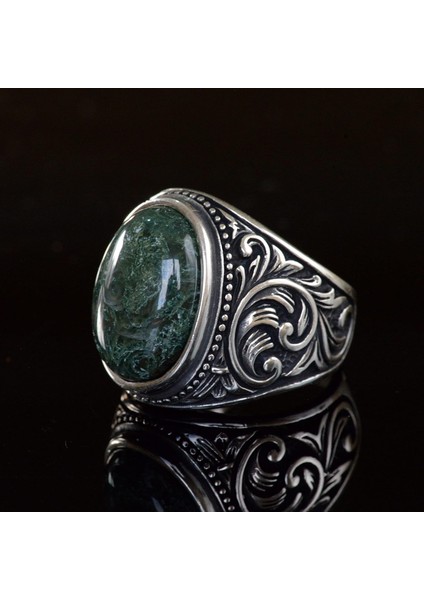 Sterling Gümüş Erkek Yüzük, Sedir Agat Taşı, El Yapımı Detaylı Tasarım modelleri