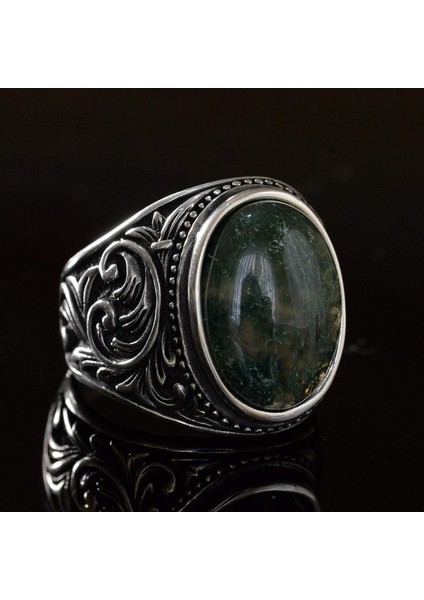 Sterling Gümüş Erkek Yüzük, Sedir Agat Taşı, El Yapımı Detaylı Tasarım fırsatları