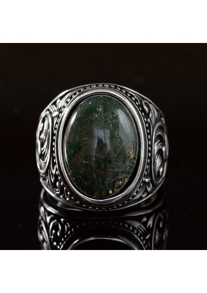 Sterling Gümüş Erkek Yüzük, Sedir Agat Taşı, El Yapımı Detaylı Tasarım indirimleri