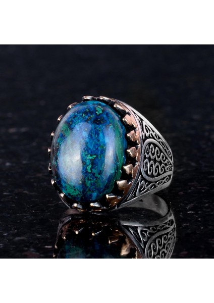 925 Ayar Katı Gümüş Erkek Yüzük Doğal Taşlarla - El Yapımı Zarafet (Azurit Taşı) modelleri