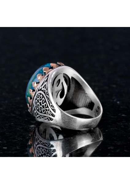 925 Ayar Katı Gümüş Erkek Yüzük Doğal Taşlarla - El Yapımı Zarafet (Azurit Taşı) indirimleri