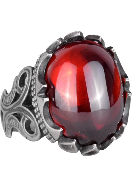 Cabochon Granat Yapay Taş Yüzük, 925 Ayar Gümüş Yüzük Erkekler Için, Çeşitli Koleksiyon