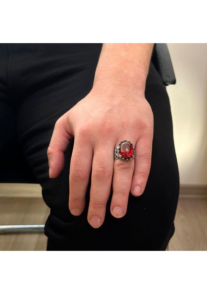 Cabochon Granat Yapay Taş Yüzük, 925 Ayar Gümüş Yüzük Erkekler Için, Çeşitli Koleksiyon