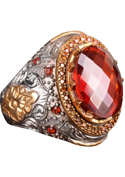 Yapay Granat Taşı Yüzük - Rodaj Kaplama 925 Ayar Gümüş - El Yapımı Yüzük