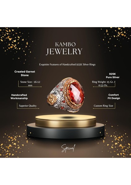 Yapay Granat Taşı Yüzük - Rodaj Kaplama 925 Ayar Gümüş - El Yapımı Yüzük fiyatları