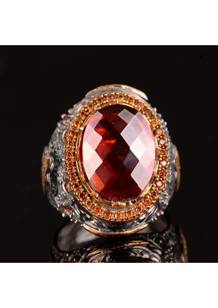 Yapay Granat Taşı Yüzük - Rodaj Kaplama 925 Ayar Gümüş - El Yapımı Yüzük modelleri