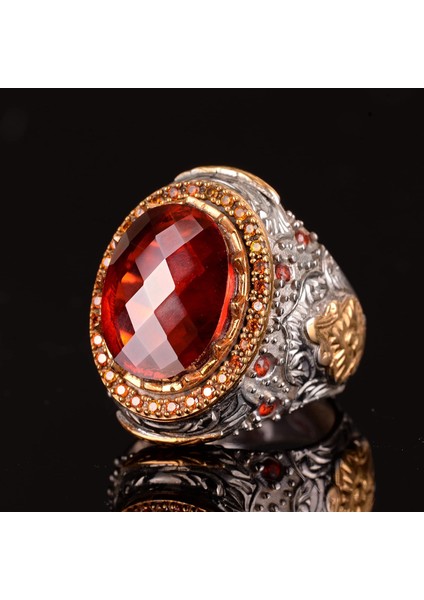 Yapay Granat Taşı Yüzük - Rodaj Kaplama 925 Ayar Gümüş - El Yapımı Yüzük fırsatları