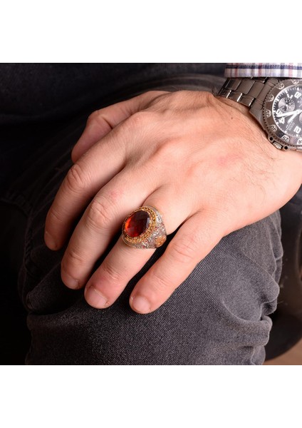 Yapay Granat Taşı Yüzük - Rodaj Kaplama 925 Ayar Gümüş - El Yapımı Yüzük indirimleri