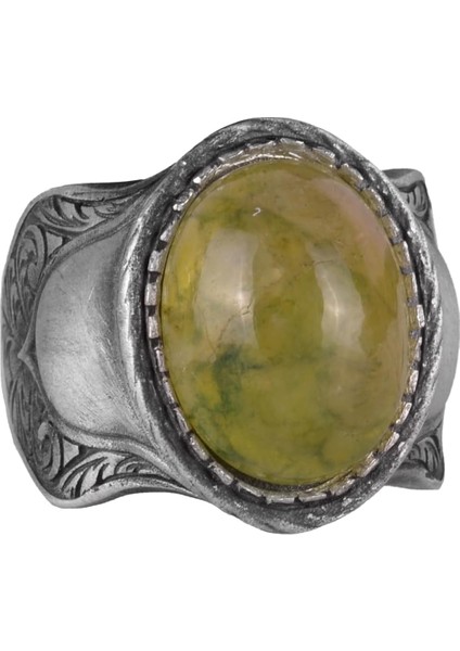Doğal Taş Yüzük, 925 Ayar Gümüş Yüzük, Prehnit