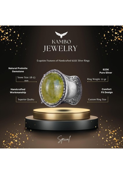 Doğal Taş Yüzük, 925 Ayar Gümüş Yüzük, Prehnit indirimleri