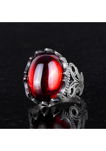 Cabochon Granat Yapay Taş Yüzük, 925 Ayar Gümüş Yüzük Erkekler Için, Çeşitli Koleksiyon