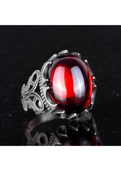 Cabochon Granat Yapay Taş Yüzük, 925 Ayar Gümüş Yüzük Erkekler Için, Çeşitli Koleksiyon