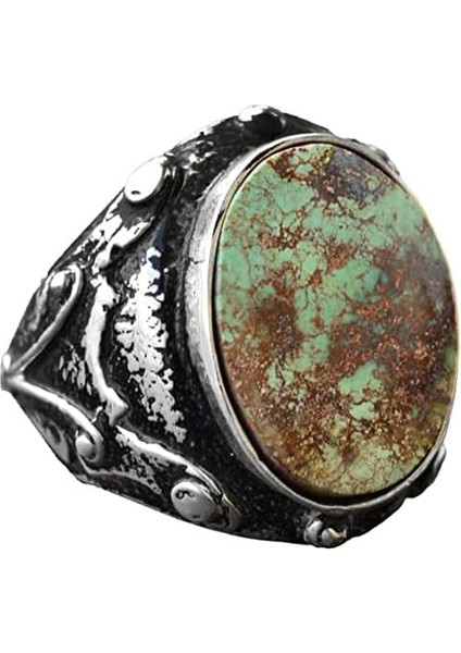 Doğal Arizona Turkuaz Taşı Yüzük, El Yapımı 925 Ayar Gümüş Erkek Yüzüğü, Kaba Tasarım