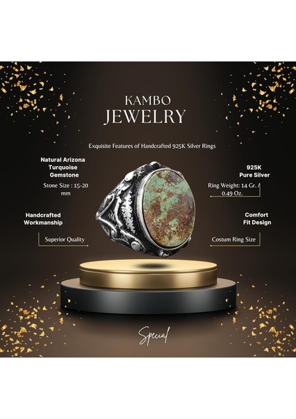 Doğal Arizona Turkuaz Taşı Yüzük, El Yapımı 925 Ayar Gümüş Erkek Yüzüğü, Kaba Tasarım fiyatları