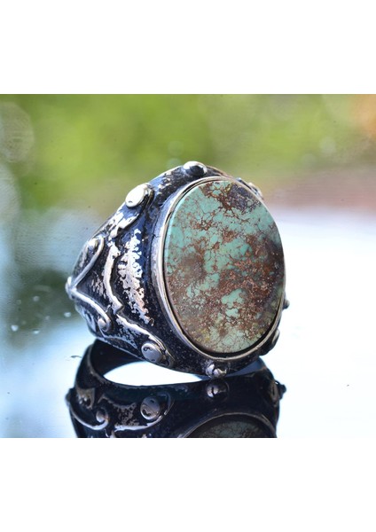 Doğal Arizona Turkuaz Taşı Yüzük, El Yapımı 925 Ayar Gümüş Erkek Yüzüğü, Kaba Tasarım modelleri