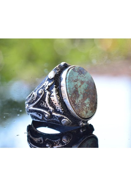 Doğal Arizona Turkuaz Taşı Yüzük, El Yapımı 925 Ayar Gümüş Erkek Yüzüğü, Kaba Tasarım fırsatları