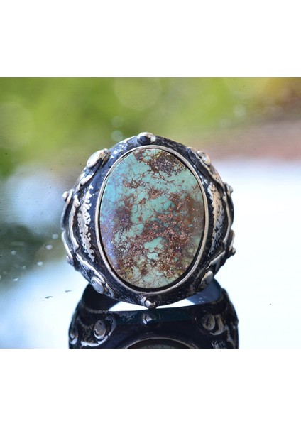 Doğal Arizona Turkuaz Taşı Yüzük, El Yapımı 925 Ayar Gümüş Erkek Yüzüğü, Kaba Tasarım indirimleri