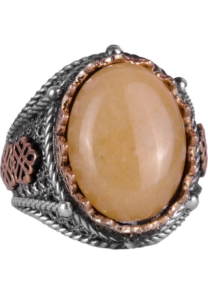 Doğal Sarı Akik Taş Yüzük, 925 Ayar Sert Gümüş Yüzük Erkekler Için