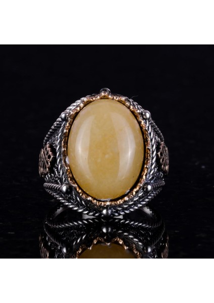 Doğal Sarı Akik Taş Yüzük, 925 Ayar Sert Gümüş Yüzük Erkekler Için fiyatları