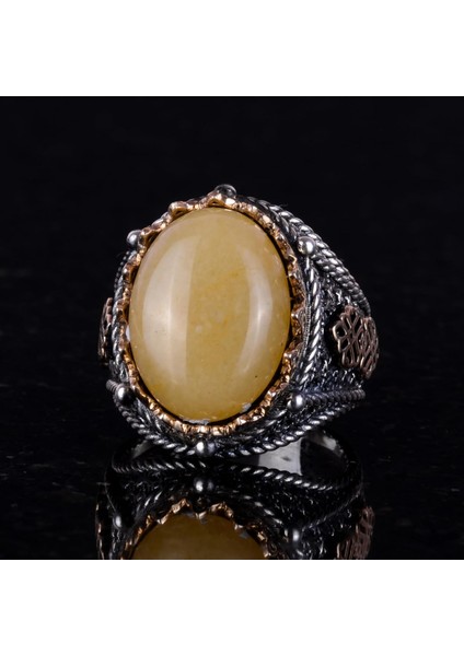 Doğal Sarı Akik Taş Yüzük, 925 Ayar Sert Gümüş Yüzük Erkekler Için fırsatları