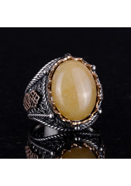 Doğal Sarı Akik Taş Yüzük, 925 Ayar Sert Gümüş Yüzük Erkekler Için indirimleri