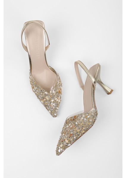 Kadın Opal Altın Taşlı Şeffaf Stiletto