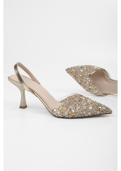Kadın Opal Altın Taşlı Şeffaf Stiletto modelleri