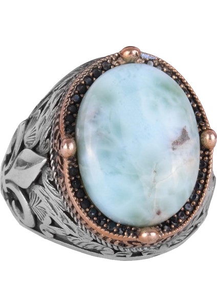 925K Ayar Gümüş El Yapımı Erkek Yüzük - Çeşitli Doğal Taşlarla (Larimar) Mevcut