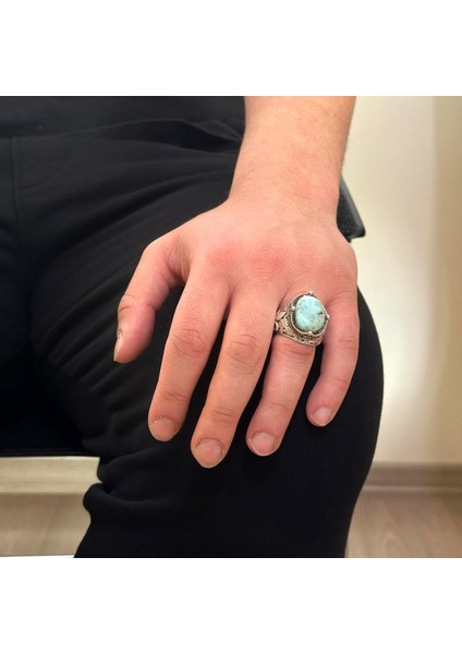 925K Ayar Gümüş El Yapımı Erkek Yüzük - Çeşitli Doğal Taşlarla (Larimar) Mevcut modelleri
