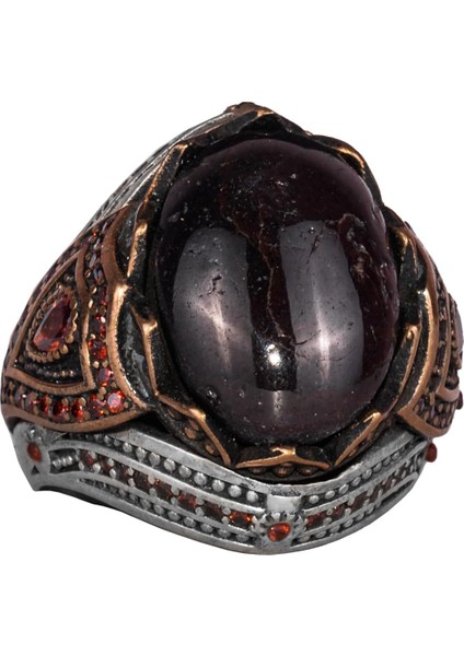 925 Ayar Gümüş Erkek Yüzük Doğal Yıldız Granat Taşı ile - El Yapımı Vintage Gümüş Takı Erkekler Için