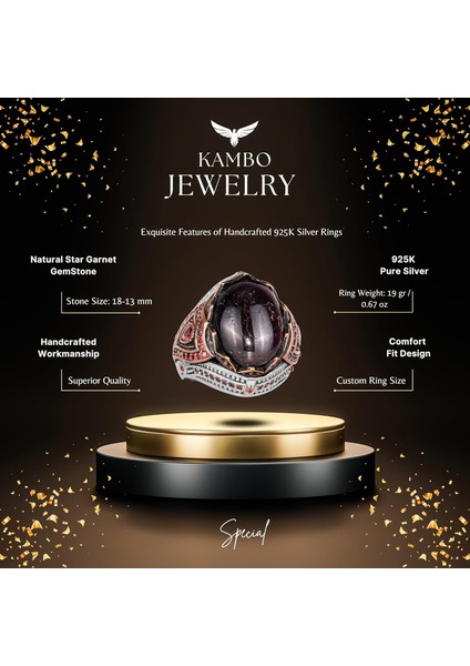 925 Ayar Gümüş Erkek Yüzük Doğal Yıldız Granat Taşı ile - El Yapımı Vintage Gümüş Takı Erkekler Için fiyatları