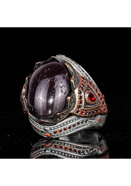 925 Ayar Gümüş Erkek Yüzük Doğal Yıldız Granat Taşı ile - El Yapımı Vintage Gümüş Takı Erkekler Için indirimleri