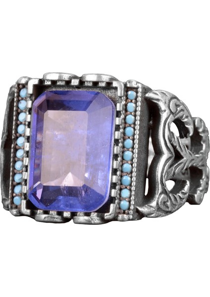 925 Ayar Gümüş Erkek Yüzük, Paraiba Taşı Yüzük